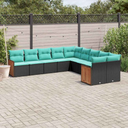 Conjunto de sofá de jardim com 10 peças e almofadas em rattan sintético preto