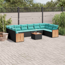 Conjunto de sofá de jardim com 11 peças e almofadas em rattan sintético preto