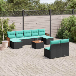Conjunto de sofá de jardim com 10 peças e almofadas em rattan sintético preto