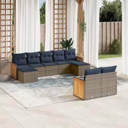Conjunto de sofá de jardim de 9 peças com almofadas em rattan sintético cinza