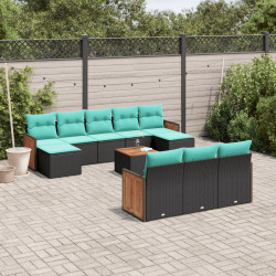 Conjunto de sofá de jardim com 11 peças e almofadas em rattan sintético preto