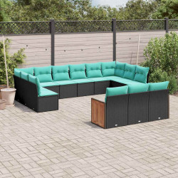 Conjunto de sofá de jardim com 13 peças e almofadas em rattan sintético preto