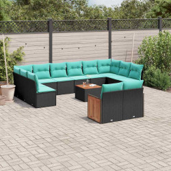 Conjunto de sofá de jardim com 13 peças e almofadas em rattan sintético preto
