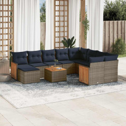 Conjunto de sofá de jardim com 11 peças e almofadas em rattan sintético cinza
