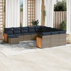 Conjunto de sofá de jardim com 12 peças e almofadas em rattan sintético cinza