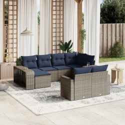 Conjunto de sofá de jardim com 10 peças e almofadas em rattan sintético cinza