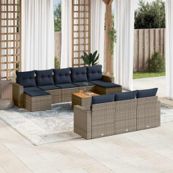 Conjunto de sofá de jardim com 11 peças e almofadas em rattan sintético cinza