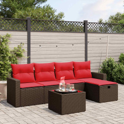 Conjunto de sofá de jardim com 6 peças e almofadas em rattan sintético marrom