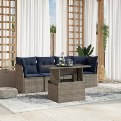 Conjunto de sofá de jardim de 5 peças com almofadas em rattan sintético cinza