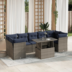 Conjunto de sofá de jardim com 8 peças e almofadas em rattan sintético cinza