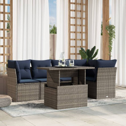 Conjunto de sofá de jardim com 6 peças e almofadas em rattan sintético cinza