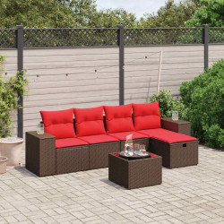 Conjunto de sofá de jardim com 6 peças e almofadas em rattan sintético marrom