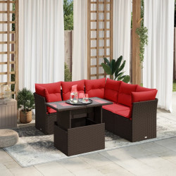 Conjunto de sofá de jardim com 6 peças e almofadas em rattan sintético marrom