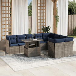 Conjunto de sofá de jardim com 10 peças e almofadas em rattan sintético cinza