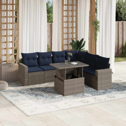 Conjunto de sofá de jardim com 7 peças e almofadas em rattan sintético cinza