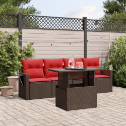Conjunto de sofá de jardim de 5 peças com almofadas em rattan sintético marrom