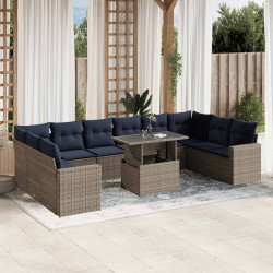 Conjunto de sofá de jardim com 11 peças e almofadas em rattan sintético cinza