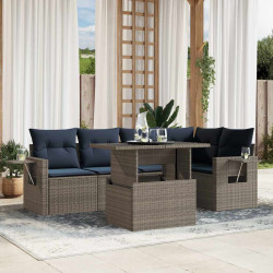 Conjunto de sofá de jardim com 6 peças e almofadas em rattan sintético cinza