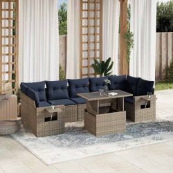 Conjunto de sofá de jardim com 8 peças e almofadas em rattan sintético cinza