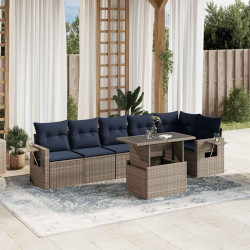 Conjunto de sofá de jardim com 7 peças e almofadas em rattan sintético cinza