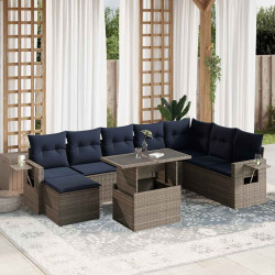 Conjunto de sofá de jardim de 9 peças com almofadas em rattan sintético cinza