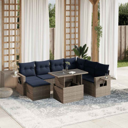 Conjunto de sofá de jardim com 8 peças e almofadas em rattan sintético cinza