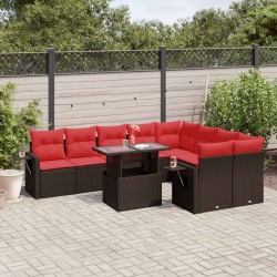 Conjunto de sofá de jardim com 10 peças e almofadas em rattan sintético marrom