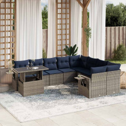 Conjunto de sofá de jardim com 10 peças e almofadas em rattan sintético cinza