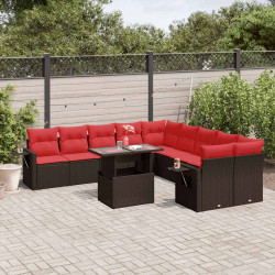 Conjunto de sofá de jardim com 11 peças e almofadas em rattan sintético marrom