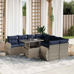 Conjunto de sofá de jardim de 9 peças com almofadas em rattan sintético cinza