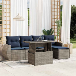 Conjunto de sofá de jardim com 6 peças e almofadas em rattan sintético cinza