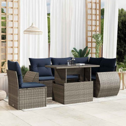 Conjunto de sofá de jardim com 6 peças e almofadas em rattan sintético cinza