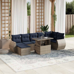 Conjunto de sofá de jardim com 8 peças e almofadas em rattan sintético cinza