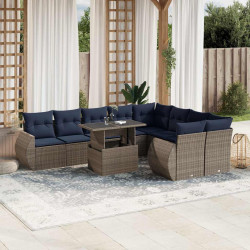 Conjunto de sofá de jardim com 10 peças e almofadas em rattan sintético cinza