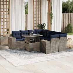 Conjunto de sofá de jardim de 9 peças com almofadas em rattan sintético cinza