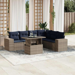 Conjunto de sofá de jardim com 7 peças e almofadas em rattan sintético cinza