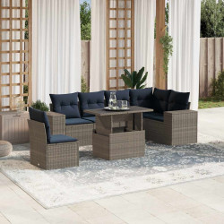 Conjunto de sofá de jardim com 7 peças e almofadas em rattan sintético cinza