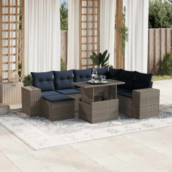 Conjunto de sofá de jardim com 8 peças e almofadas em rattan sintético cinza