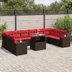 Conjunto de sofá de jardim com 11 peças e almofadas em rattan sintético marrom