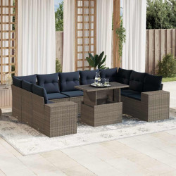 Conjunto de sofá de jardim com 10 peças e almofadas em rattan sintético cinza