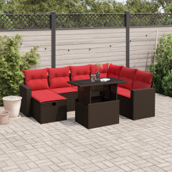 Conjunto de sofá de jardim com 8 peças e almofadas em rattan sintético marrom