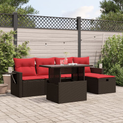 Conjunto de sofá de jardim com 6 peças e almofadas em rattan sintético marrom
