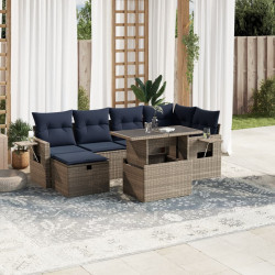Conjunto de sofá de jardim com 7 peças e almofadas em rattan sintético cinza