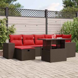 Conjunto de sofá de jardim com 7 peças e almofadas em rattan sintético marrom