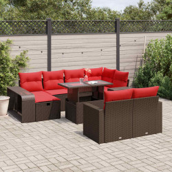 Conjunto de sofá de jardim com 11 peças e almofadas em rattan sintético marrom