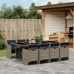 Conjunto de jantar para jardim de 9 peças com almofadas, em rattan sintético cinza