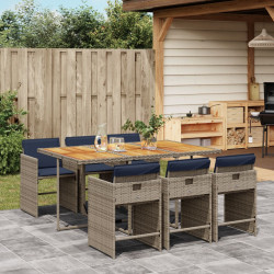 Conjunto de jantar para jardim com 7 peças e almofadas em rattan sintético cinza