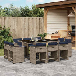 Conjunto de jantar para jardim com 11 peças e almofadas, em rattan sintético cinza