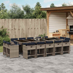 Conjunto de jantar para jardim com 15 peças e almofadas em rattan sintético cinza