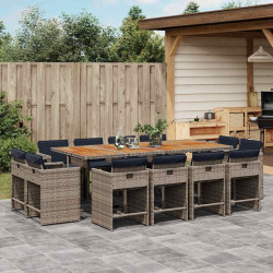 Conjunto de jantar para jardim com 13 peças e almofadas em rattan sintético cinza